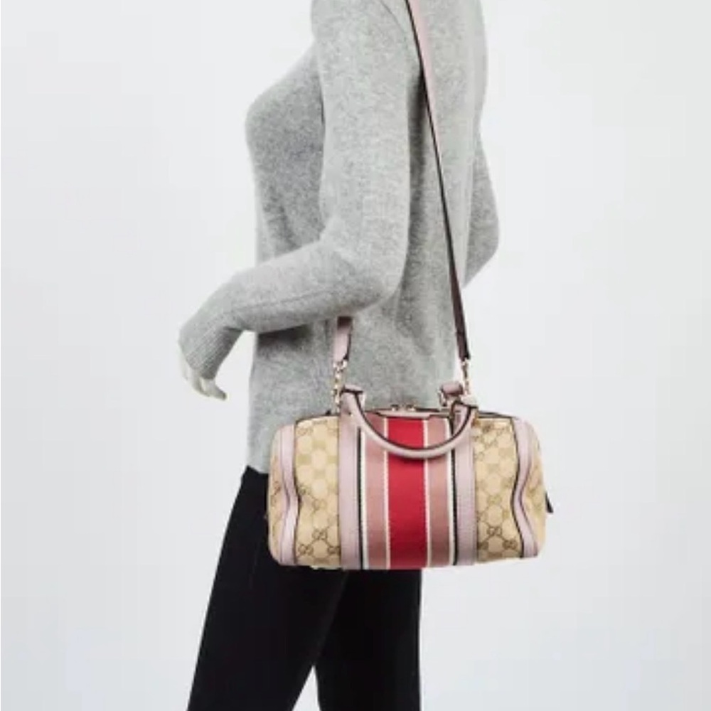 RARE Gucci Vintage Web Boston Bag – GG Canvas with Pink Leather Trim (Like New) - Picture 2 of 11
